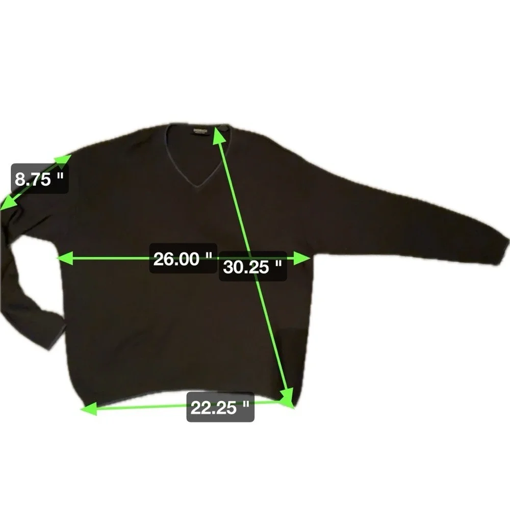 Bachrach Mens V-Neck Sweater Olive Green Wool Blend Made in‎ Italy Size Large